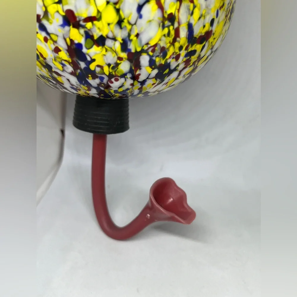 Hand Blown Glass Globe Hummingbird Feeder Yellow Red Blue Hanging Bird Feed
